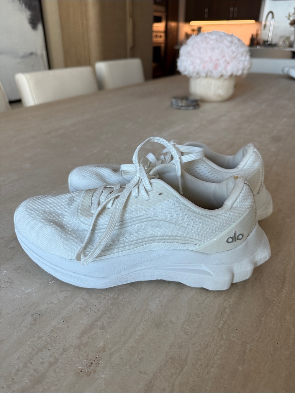 ALO Yoga Women’s White Knit Platform Running Sneakers